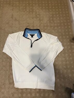 Brooks Brothers White Quarter-Zip Pullover with Light Blue Trim